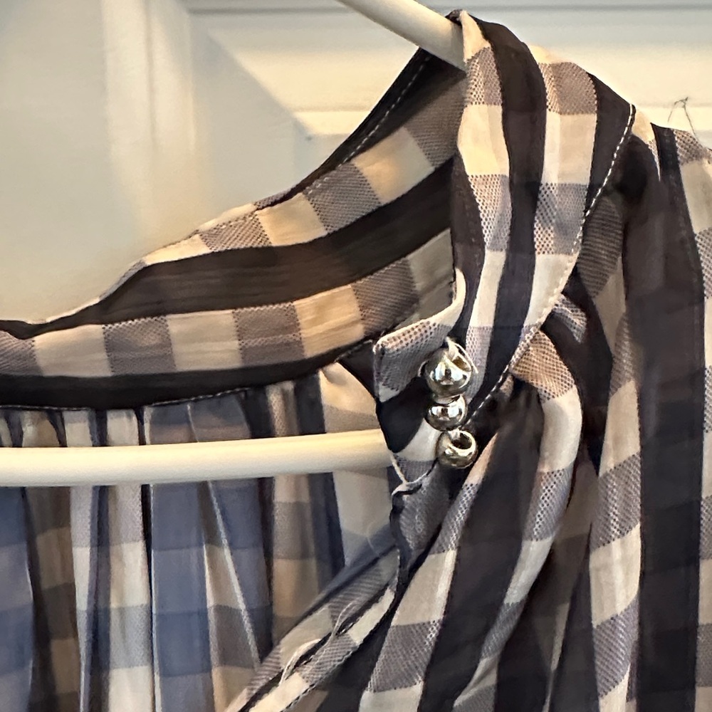 Checkered Blue and off White Women's blouse - Picture 7 of 11